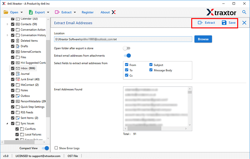 click save to extract email addresses from outlook
