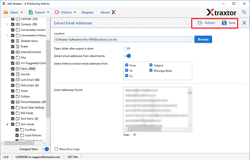 extract email addresses from Outlook emails